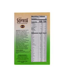 SOYVITA - DIETARY FIBRE GREEN TEA EXTRACT | LACTOSE FREE | ENRICHED SOY BEVERAGE POWDER | Serves-8 (200 Gms) | BACK SIDE VIEW