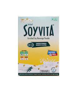 SOYVITA - SWEETENED MANGO | LACTOSE FREE | ENRICHED SOY BEVERAGE POWDER | Serves-6 (200 Gms) | FRONT SIDE VIEW 