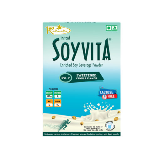 SOYVITA - SWEETENED VANILLA | LACTOSE FREE | ENRICHED SOY BEVERAGE POWDER | Serves-6 (200 Gms) | FRONT SIDE VIEW