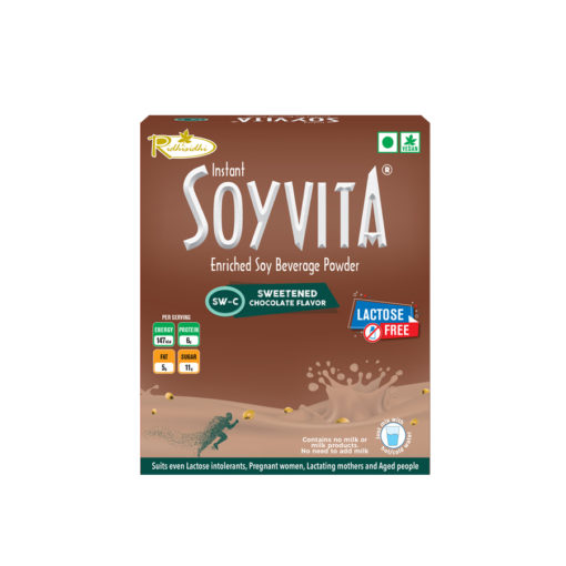 SOYVITA - SWEETENED CHOCOLATE | LACTOSE FREE | ENRICHED SOY BEVERAGE POWDER | Serves-15 (500 Gms) | FRONT SIDE VIEW